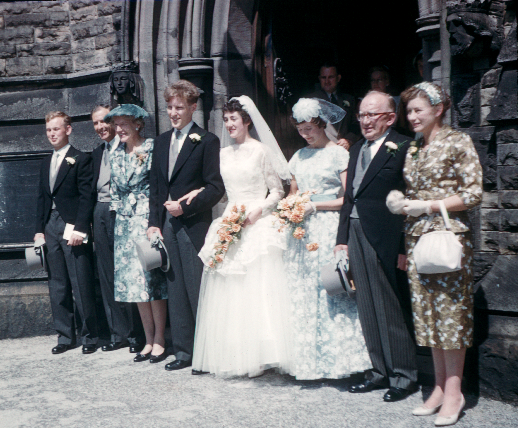 5900208s 18th July 1959 - Betty and Malcolm get married. Geoff Fielding, Dad, Mum, me, Betty, Val Winstanley, Pop and Kate.