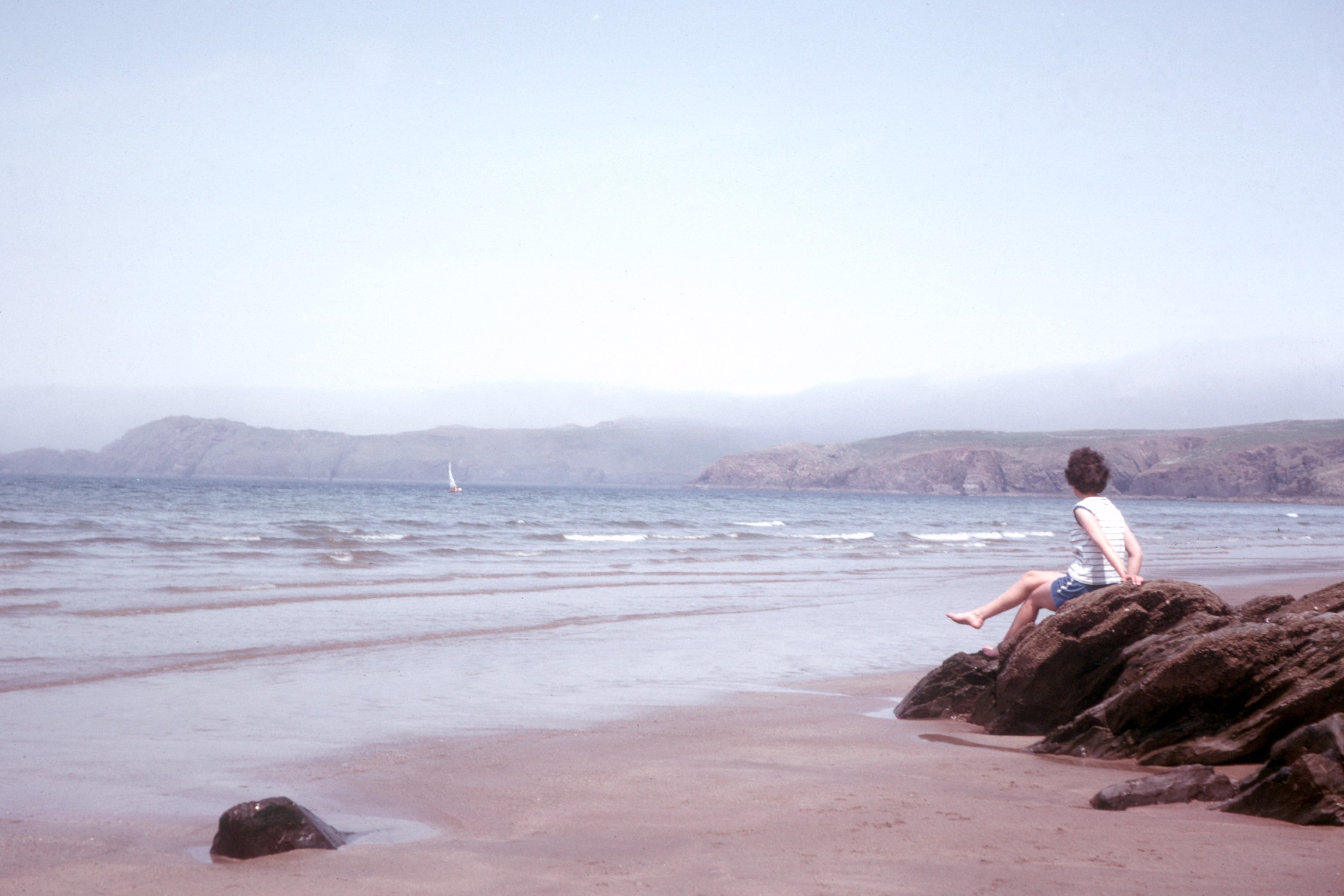 6300705s July 1963 - Betty on the beach at Whitesands Bay, near St Davids.
