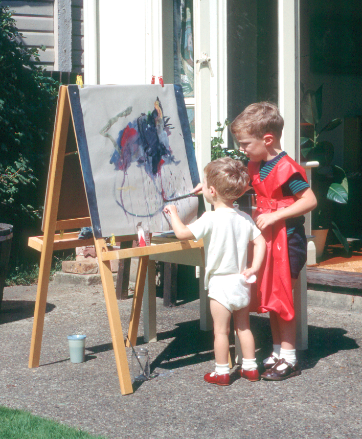 6701414k August 1967 - Simon showing Jonathan how to paint(?) at Hampton.