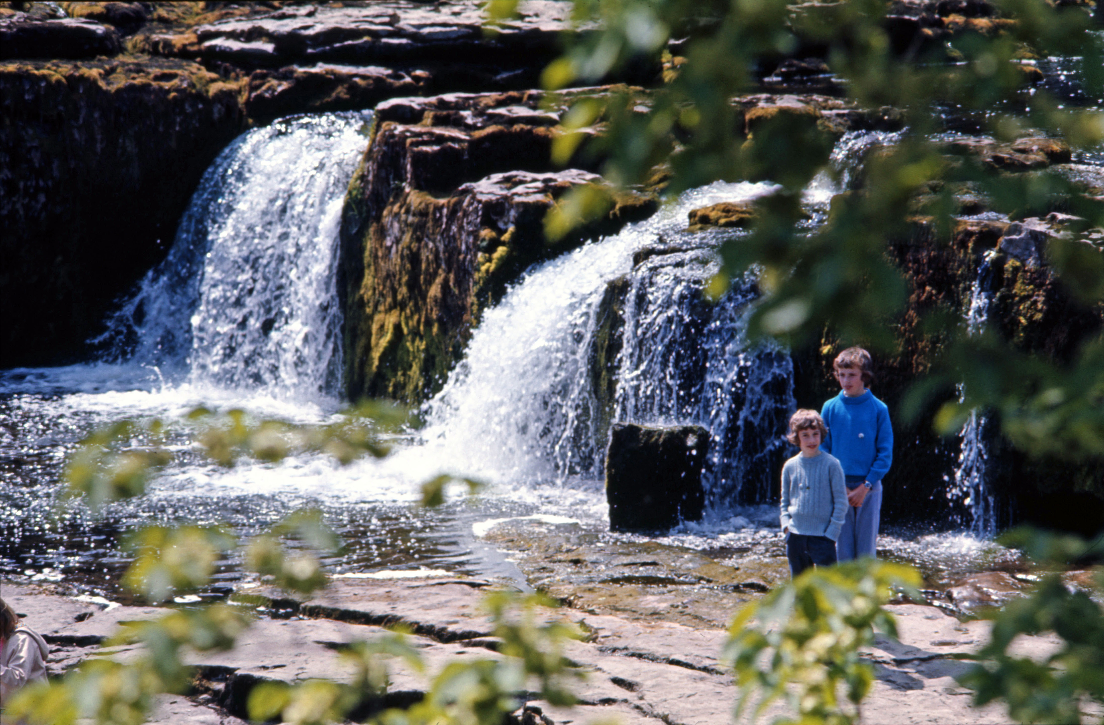 7404028 28 May 1974 - Jon and Simon standing by the Aysgarth Falls during our Youth Hostelling holiday.