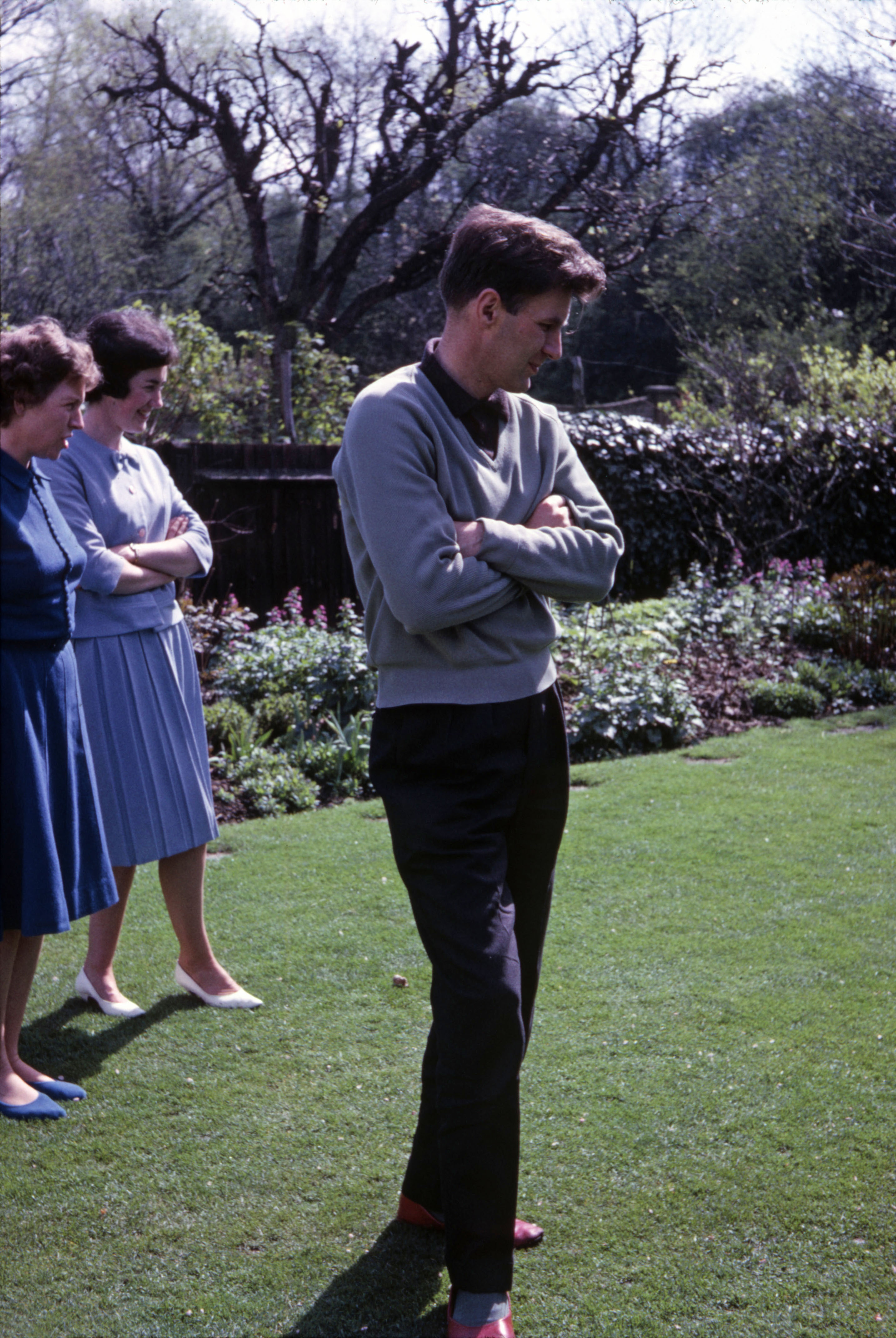 10 Apr 1966 Anthony, Jean and Betty in the garden at Hampton