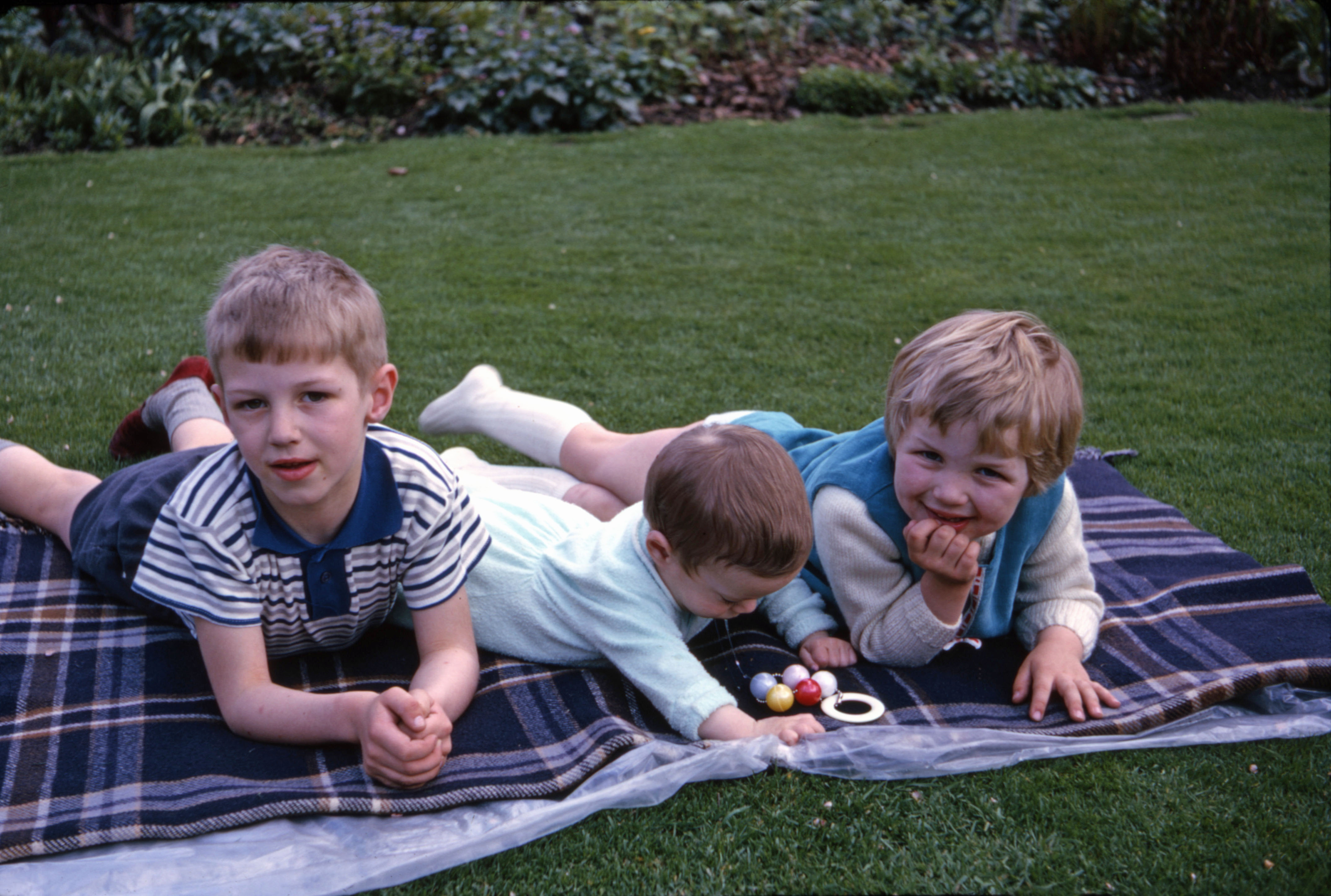 10 Apr 1966 Peter, Nicola and Jonathan in the garden at Hampton