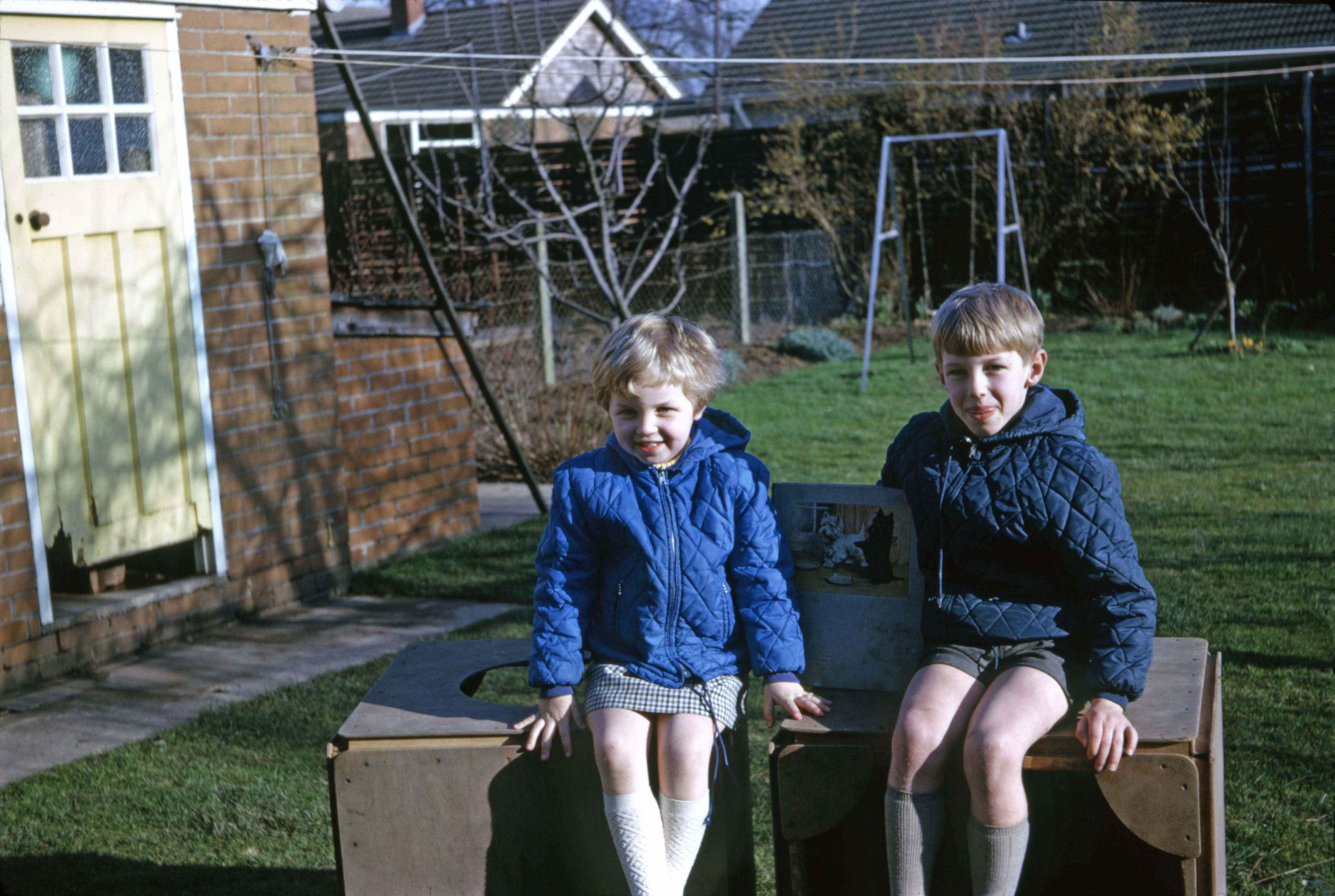Summer 1967 Peter and Nicola sitting on the hideouts that Phil had made the previous year