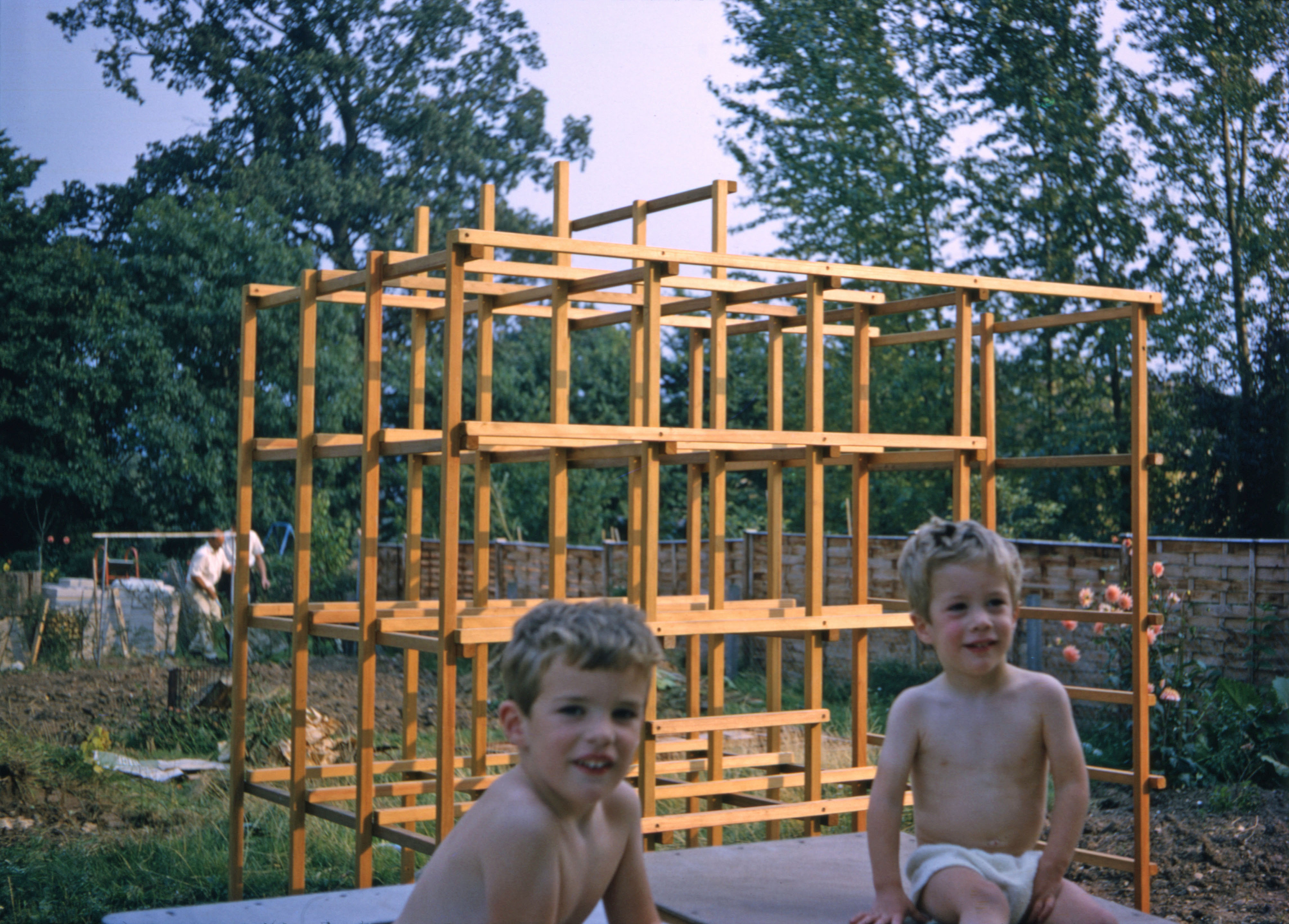 Summer 1967 The climbing frame that Phil built for the boys at Bracknell.