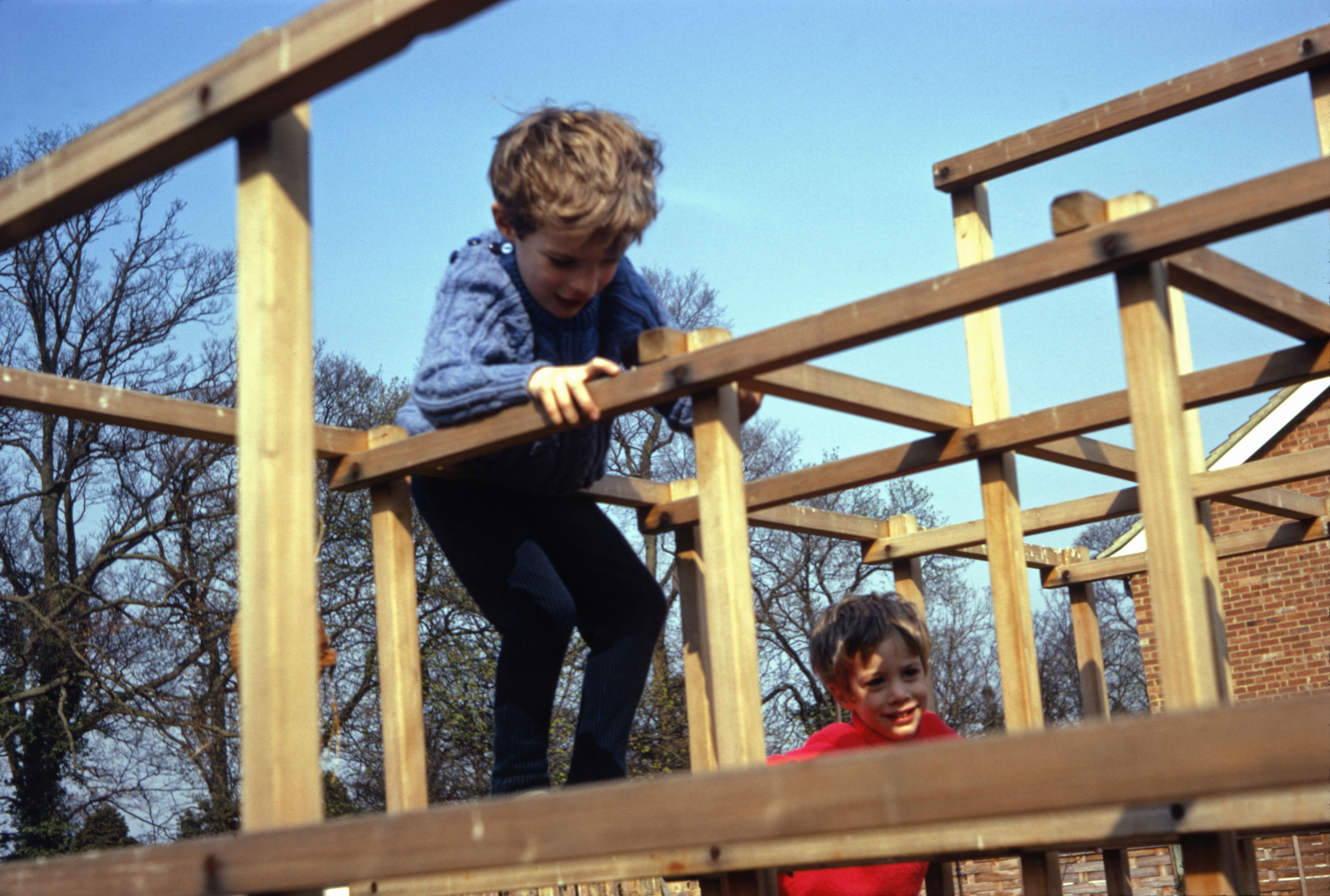 March 1968 Climbing on the climbing frame at Bracknell