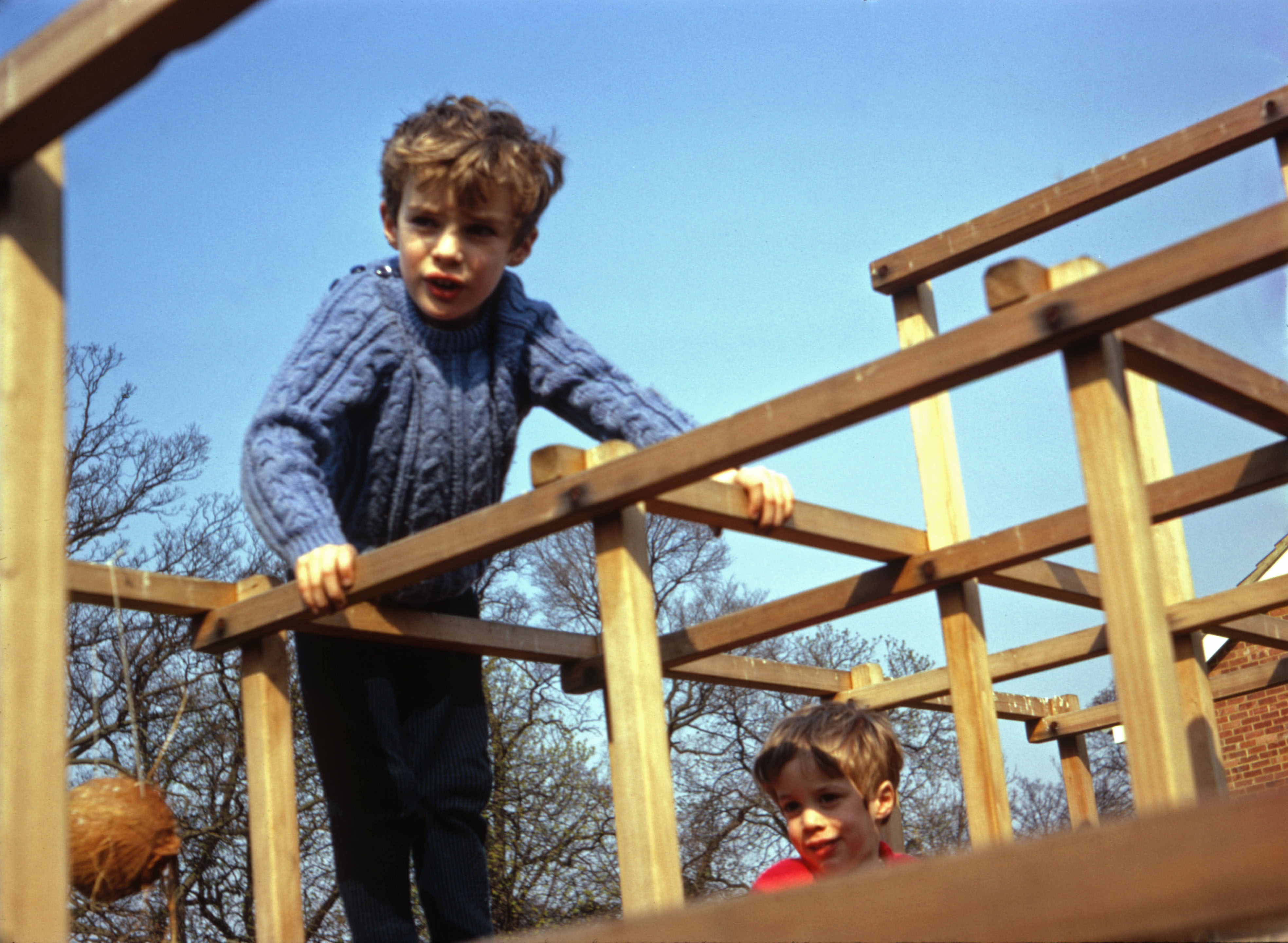 March 1968 On the climbing frame at Bracknell.