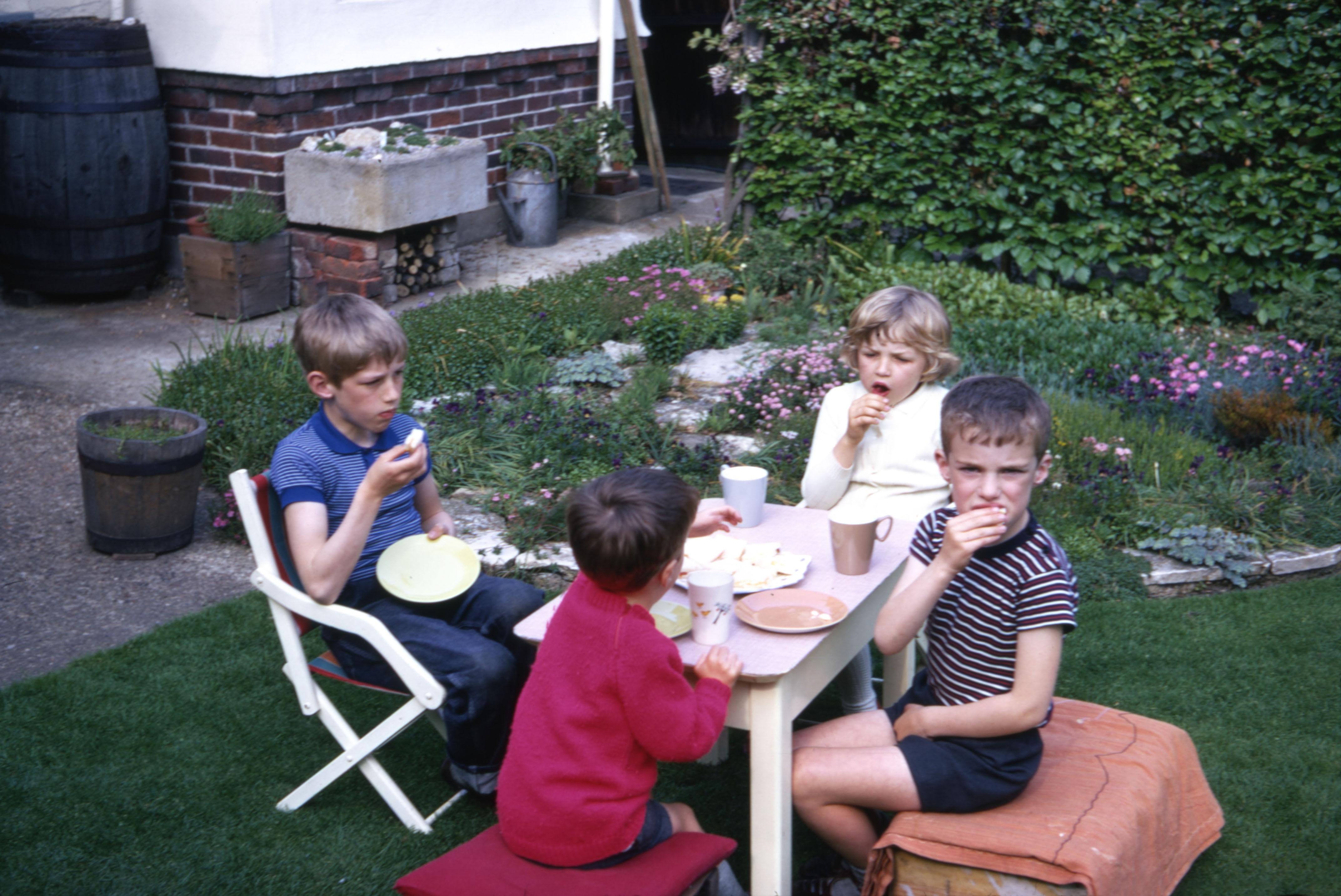 May 1969 The grandchildren at tea in the garden at Hampton