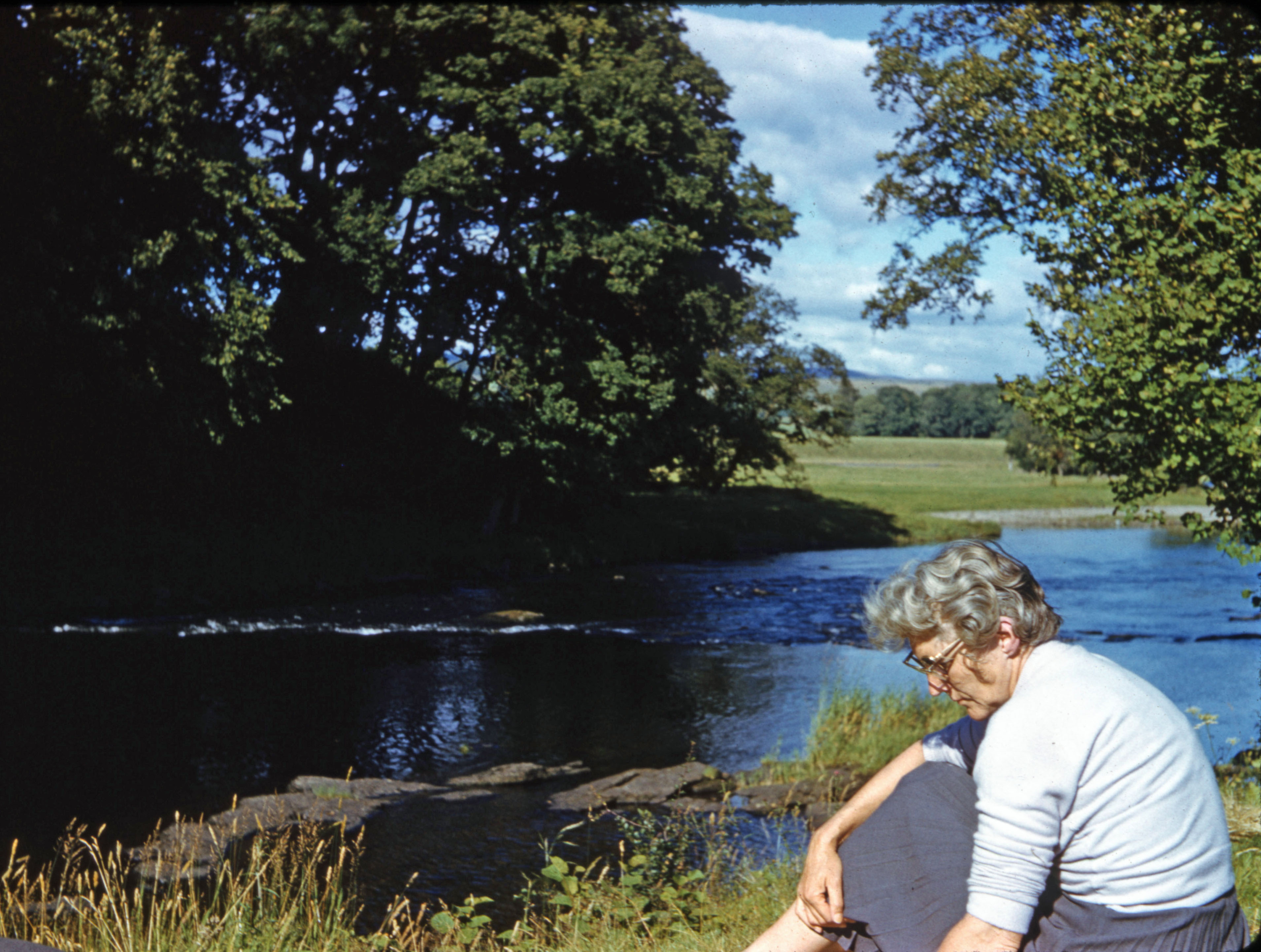 August 1959 Joan on the banks of the river Teith in southern Scotland